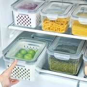 SHIMELE Fridge Draining Fresh Containers, Produce Storage Bins with Lid Colander, Microwave Freezer Sealed Boxes - Kitchen Organization \u0026 Food Preservation